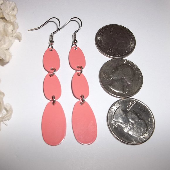 Salmon Orange Peach Earrings Dangle Drop Silver Long Jewelry Girl Woman Set C328 - Picture 2 of 7